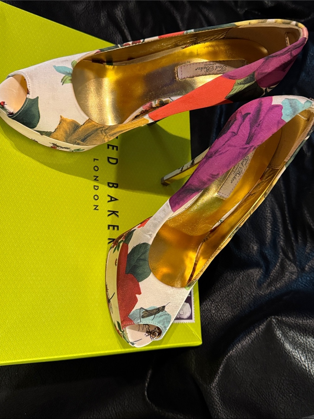 Ted Baker London Floral Peep-Toe Heels in Cream, Pink, Red and Green